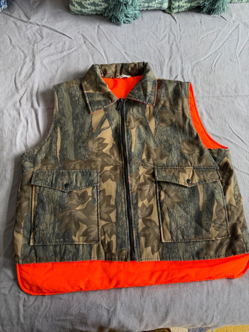 Vintage Reversible Camo Vest with Orange Lining